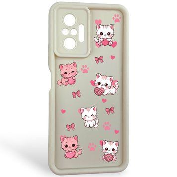 Чохол силіконовий Soft Touch з 3D принтом милі кошенята з лапками для Xiaomi Redmi Note 10 Pro 4G Молочний (Повний захист камери) 0059649 фото
