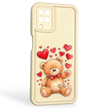 Чехол силиконовый оригинальный Soft Touch с 3D принтом милый мишка для Samsung Galaxy M12 (SM-M127F) молочный (Полная защита камеры) 0043365 фото