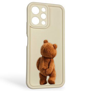 Чехол силиконовый оригинальный Soft Touch с 3D принтом смешного теда мишки для Xiaomi Redmi 12 молочный (Полная защита камеры) 0048842 фото