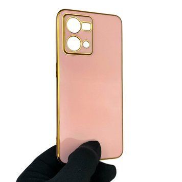Чохол для Oppo Reno 7 4G глянцевий із захистом камери із золотою окантовкою на оппо рено 7 4г пудровий gs1 0019600 фото