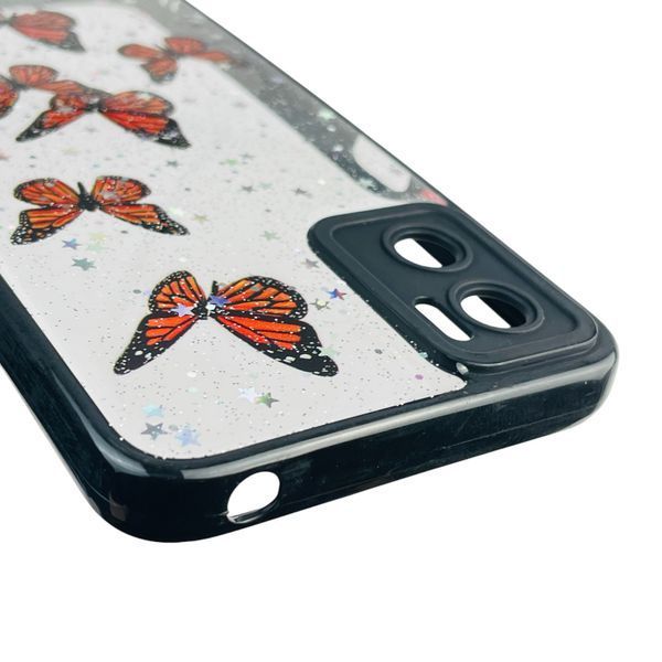 Чехол для Motorola E22i с блёстками с бабочками на моторола е22и черный 0037793 фото
