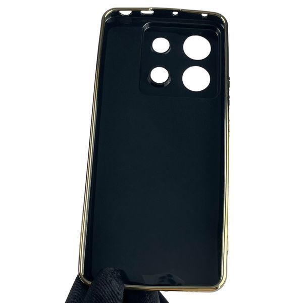 Чохол для Xiaomi POCO X6 глянсовий із золотою окантовкою із захистом камери на сяомі поко х6 чорний 0008386 фото