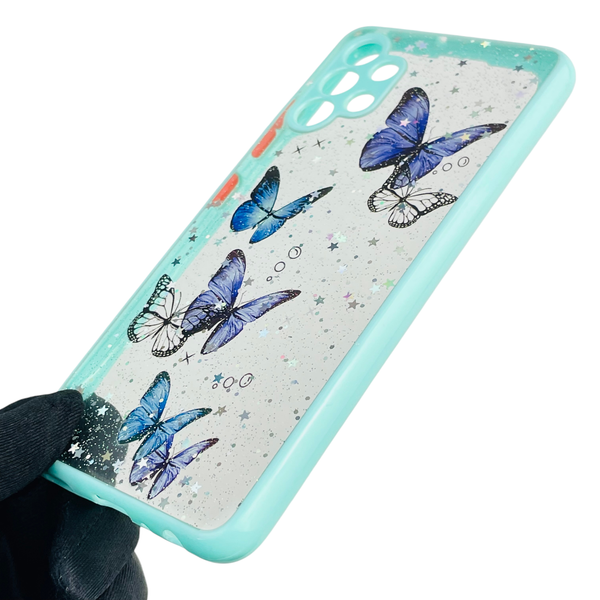 Чехол для Samsung Galaxy A32 4G (SM-A325F) с блёстками с бабочками на самсунг а32 4г бирюзовый 0037641 фото