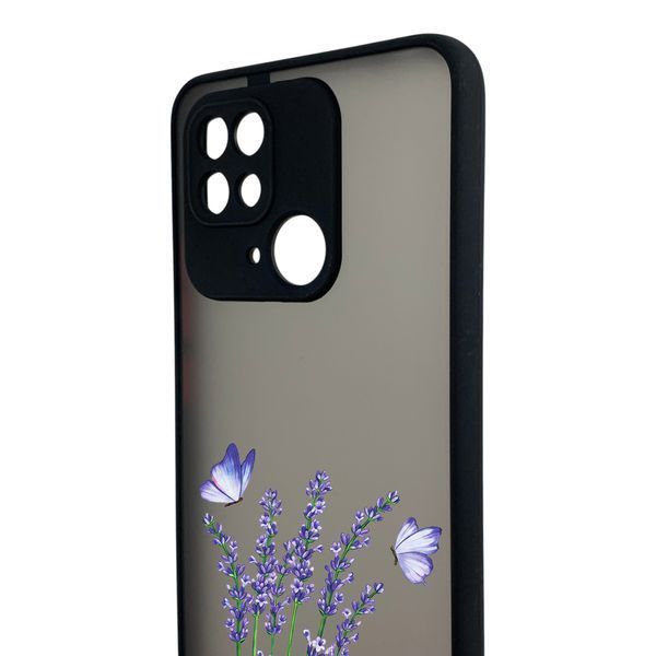 Чохол для телефона Xiaomi POCO C40 с 3D принтом лаванда з метеликами із захистом камери чорний 0059320 фото