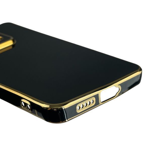 Чохол для Xiaomi POCO X6 глянсовий із золотою окантовкою із захистом камери на сяомі поко х6 чорний 0008386 фото