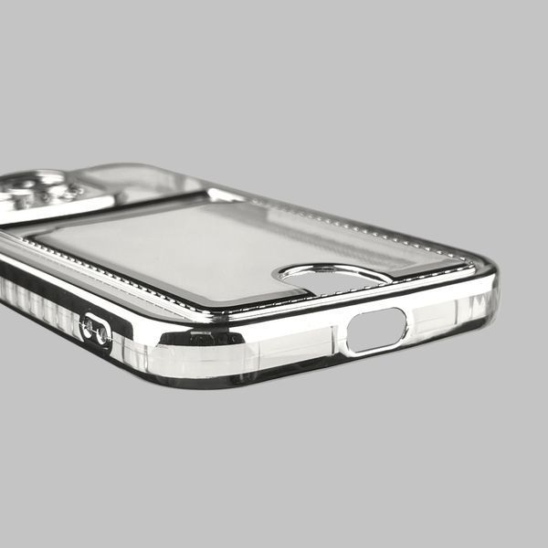 Чехол для Apple iPhone 14 Pro с серебряной окантовкой с карманом для карт на айфон 14 про серебряный 0013014 фото