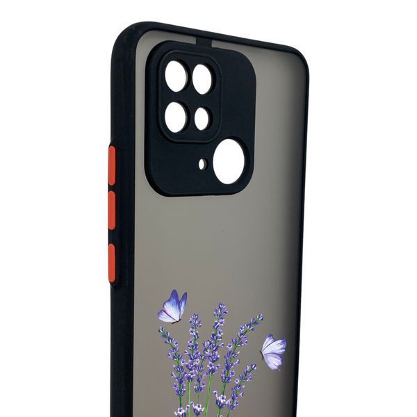 Чохол для телефона Xiaomi POCO C40 с 3D принтом лаванда з метеликами із захистом камери чорний 0059320 фото