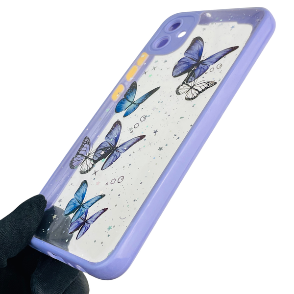 Чехол для Samsung Galaxy A04e (SM-A042F) с блёстками с бабочками на самсунг а04е сиреневый 0037590 фото