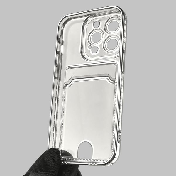 Чехол для Apple iPhone 14 Pro с серебряной окантовкой с карманом для карт на айфон 14 про серебряный 0013014 фото