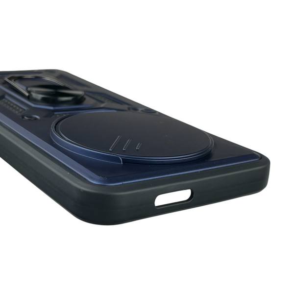 Чехол для Tecno Spark 30C (KL5n) бронированный с кольцом со шторкой на техно спарк 30с тёмно-синий rg1 0015835 фото