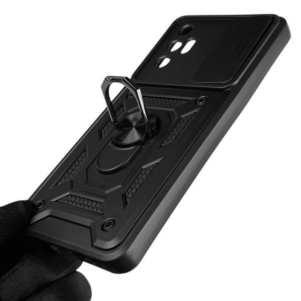 Чехол для Tecno Pova 3 (LF7n) бронированный с кольцом-держаталем со шторкой на техно пова 3 черный rg1 0013482 фото