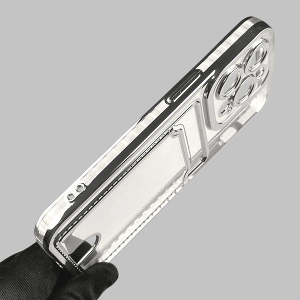 Чехол для Apple iPhone 14 Pro с серебряной окантовкой с карманом для карт на айфон 14 про серебряный 0013014 фото