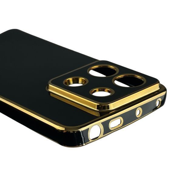 Чохол для Xiaomi POCO X6 глянсовий із золотою окантовкою із захистом камери на сяомі поко х6 чорний 0008386 фото