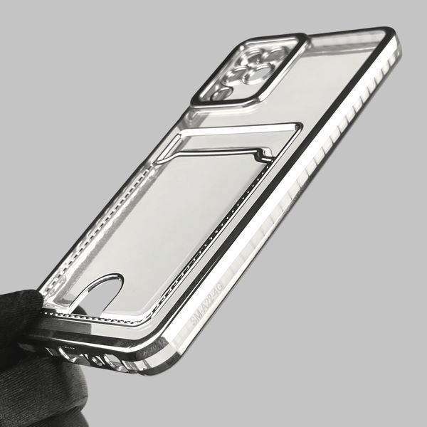 Чохол для Samsung Galaxy M22 4G (SM-M225F) зі срібною окантовкою з кишенькою для карток на самсунг м22 срібний 0013199 фото