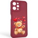 Чехол силиконовый оригинальный Soft Touch с 3D принтом милый мишка для Xiaomi Redmi 12 бордовый (Полная защита камеры) 0043642 фото 1