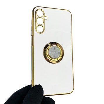 Чехол для Samsung Galaxy A24 SM-A245F с кольцом-подставкой с золотой окантовкой на самсунг а24 белый gs1 0020601 фото