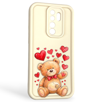 Чехол силиконовый оригинальный Soft Touch с 3D принтом милый мишка для Xiaomi Redmi Note 8 Pro молочный (Полная защита камеры) 0043886 фото