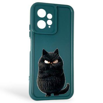 Чохол силіконовий оригінальний Soft Touch з 3D принтом злого кота для Xiaomi Redmi Note 12 4G темно-зелений (Повний захист камери) 0046821 фото