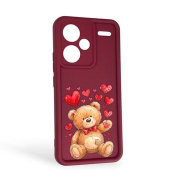 Чохол силіконовий Soft Touch з 3D принтом милий ведмедик для Xiaomi Redmi Note 13 Pro Plus бордовий (Повний захист камери) 0044866 фото