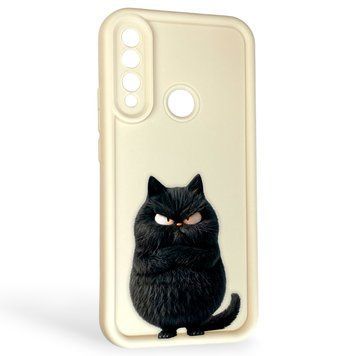 Чехол силиконовый Soft Touch с 3D принтом злой котик для Huawei P Smart Z молочный (Полная защита камеры) 0046924 фото