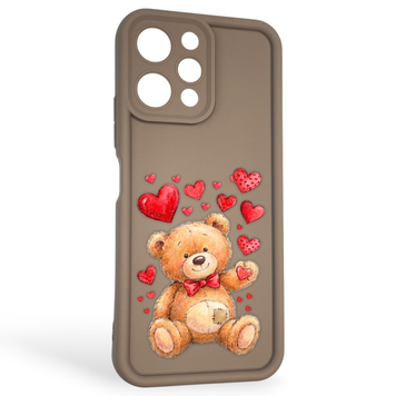 Чехол силиконовый оригинальный Soft Touch с 3D принтом милый мишка для Xiaomi Redmi 12 коричневый (Полная защита камеры) 0043643 фото