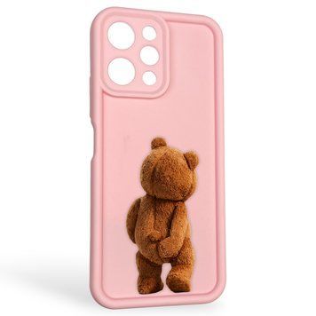 Чехол силиконовый оригинальный Soft Touch с 3D принтом смешного теда мишки для Xiaomi Redmi 12 розовый (Полная защита камеры) 0048843 фото