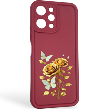 Чехол силиконовый Soft Touch с 3D принтом женским для Xiaomi Redmi 12 бордовый (Полная защита камеры) 0042901 фото