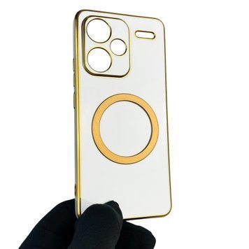 Чехол для Xiaomi Redmi Note 13 Pro Plus с кольцом MagSafe с золотой окантовкой редми нот 13 про плюс белый gs1 0022653 фото