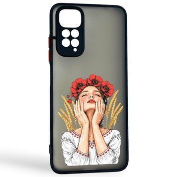 Чохол для телефона Xiaomi Redmi Note 11 4G с 3D принтом дівчина маки колоски із захистом камери чорний 0059271 фото