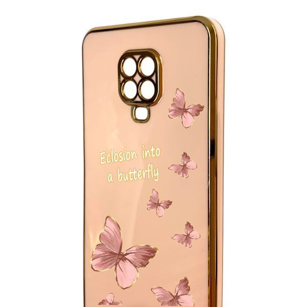 Чохол для Xiaomi Redmi Note 9 Pro з принтом золоті метелики глянцевий із захистом камери із золотою окантовкою 0059550 фото