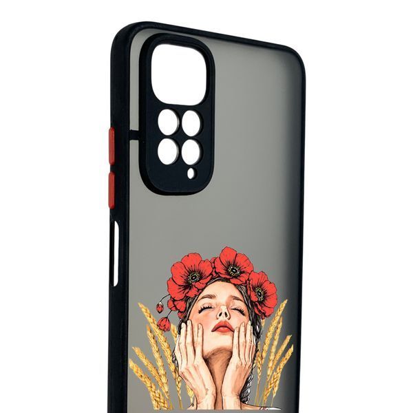 Чохол для телефона Xiaomi Redmi Note 11 4G с 3D принтом дівчина маки колоски із захистом камери чорний 0059271 фото