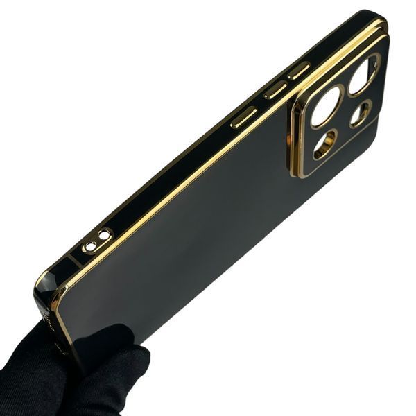 Чехол для Xiaomi Redmi Note 13 Pro 5G с золотой окантовкой защитой камеры на сяоми редми нот 13 про 5г чёрный 0008404 фото