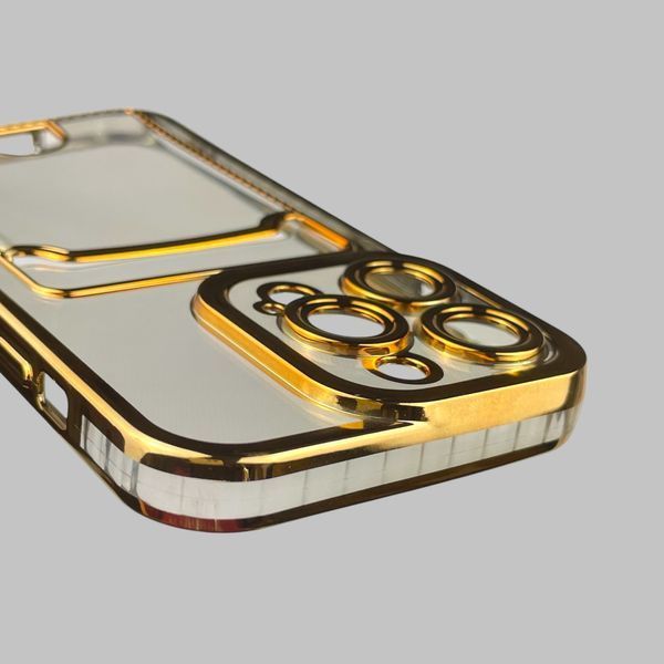 Чехол для Apple iPhone 14 Pro с золотой окантовкой с карманом для карт на айфон 14 про золотой 0013015 фото