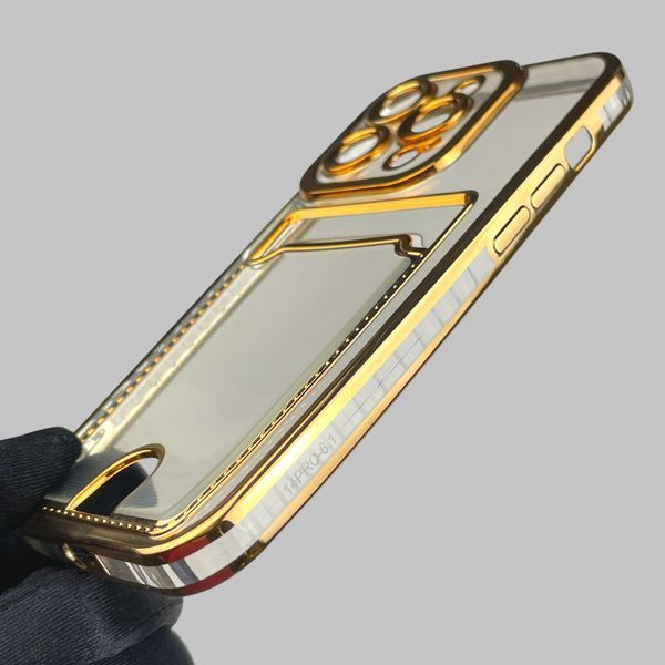 Чехол для Apple iPhone 14 Pro с золотой окантовкой с карманом для карт на айфон 14 про золотой 0013015 фото