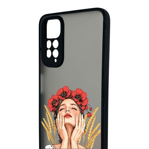 Чохол для телефона Xiaomi Redmi Note 11 4G с 3D принтом дівчина маки колоски із захистом камери чорний 0059271 фото