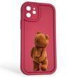 Чехол силиконовый оригинальный Soft Touch с 3D принтом смешного теда мишки для Apple iPhone 12 бордовый (Полная защита камеры)