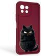 Чехол силиконовый Soft Touch с 3D принтом злой котик для Xiaomi Mi 11 Lite 5G NE бордовый (Полная защита камеры)