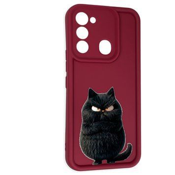 Чохол силіконовий Soft Touch з 3D принтом злого кота для TECNO Spark 8C (KG5k) бордовий (Повний захист камери) 0047030 фото