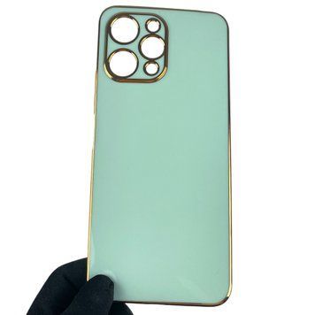 Чехол для Xiaomi Redmi 12 глянцевый с золотой окантовкой с защитой камеры на сяоми редми 12 бирюзовый 0000104 фото