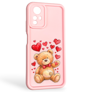 Чохол силіконовий оригінальний Soft Touch з 3D принтом милий ведмедик для Xiaomi Redmi Note 12s 4G рожевий (Повний захист камери) 0043825 фото