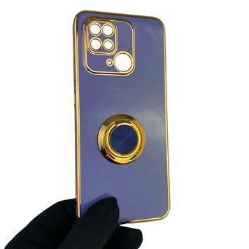 Чохол для Xiaomi Redmi 10C з кільцем-підставкою із золотою окантовкою на сяомі редмі 10с синій gs1 0020780 фото