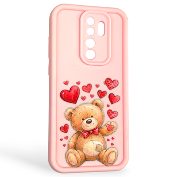 Чехол силиконовый оригинальный Soft Touch с 3D принтом милый мишка для Xiaomi Redmi Note 8 Pro розовый (Полная защита камеры) 0043887 фото