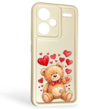 Чохол силіконовий Soft Touch з 3D принтом милий ведмедик для Xiaomi Redmi Note 13 Pro Plus молочний (Повний захист камери) 0044867 фото