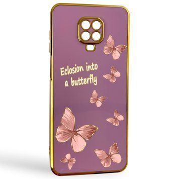 Чохол для Xiaomi Redmi Note 9 Pro з принтом золоті метелики глянцевий із захистом камери із золотою окантовкою 0059551 фото