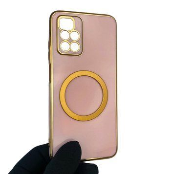 Чехол для Xiaomi Redmi 10 4G с кольцом MagSafe с золотой окантовкой на редми 10 х4г пудровый gs1 0022531 фото
