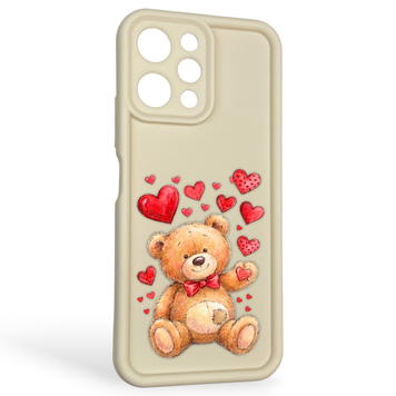 Чехол силиконовый оригинальный Soft Touch с 3D принтом милый мишка для Xiaomi Redmi 12 молочный (Полная защита камеры) 0043644 фото