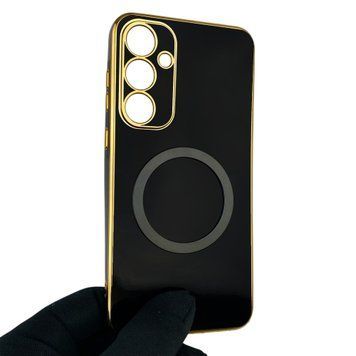 Чехол для Samsung Galaxy A55 5G SM-A556B с кольцом MagSafe с золотой окантовкой на самсунг а55 черный gs1 0021529 фото