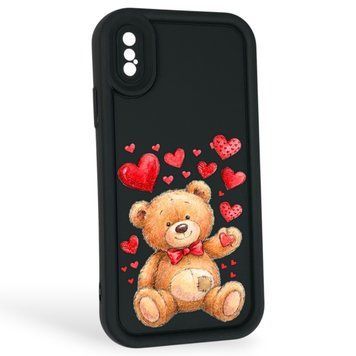 Чохол силіконовий Soft Touch з 3D принтом милий ведмедик для Apple iPhone X чорний (Повний захист камери) 0044972 фото