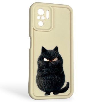Чехол силиконовый оригинальный Soft Touch с 3D принтом злой котик для Xiaomi Redmi Note 10s молочный (Полная защита камеры) 0046772 фото
