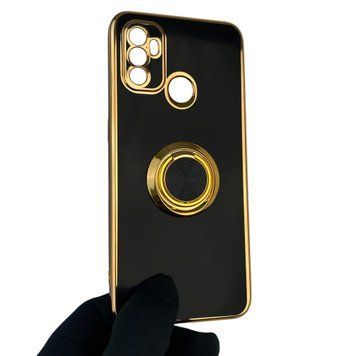 Чехол для OPPO A32 с кольцом-подставкой с золотой окантовкой на оппо а32 черный gs1 0020993 фото